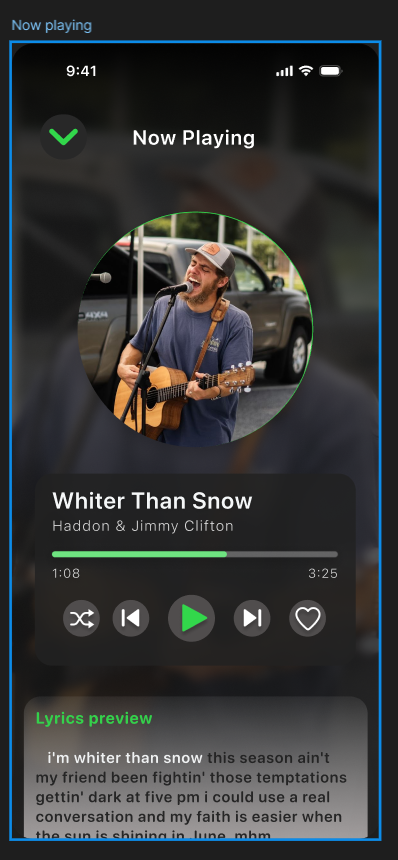 Now playing music mobile screen